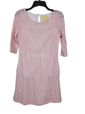 Anthropologie Maeve Sheath Dress Size Small Pink Lace Overlay Lined Short Sleeve